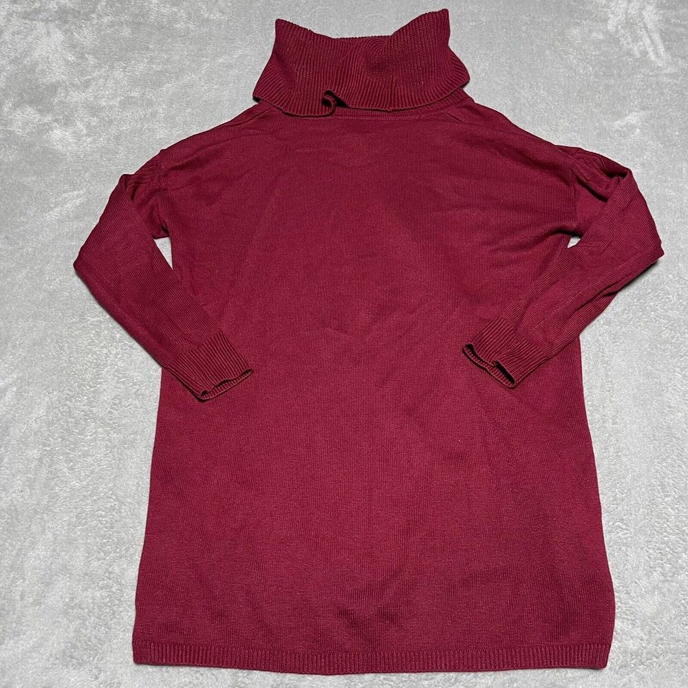 White House Black Market Sweater Womens Medium Red Cowl Neck Ribbed‎ Tunic - Picture 9 of 10